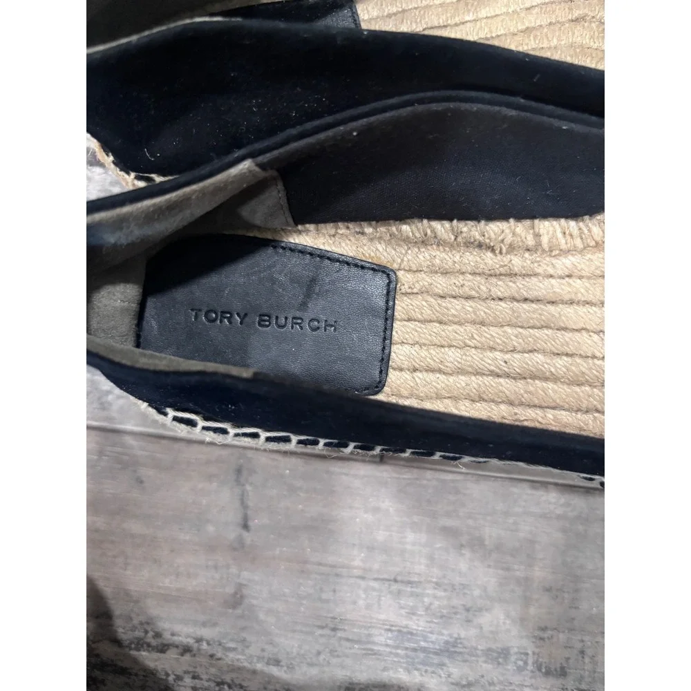 Tory Burch Ines Black Suede Logo Espadrille Flat Preppy Coastal Old Money 11